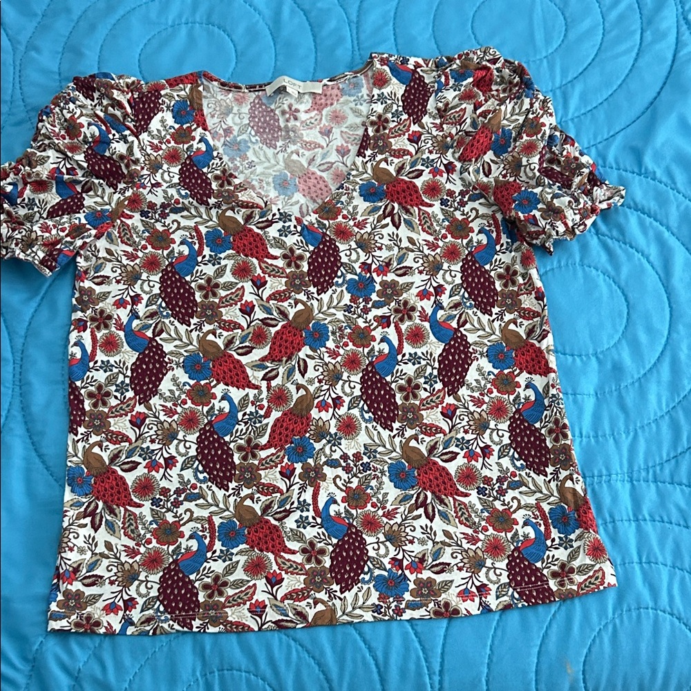 LOFT Multicolor Floral V-Neck Blouse